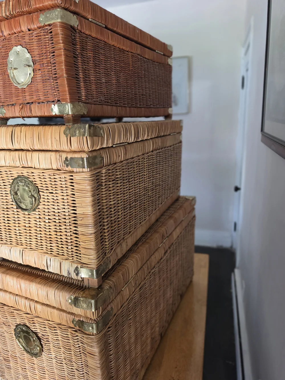 Made In Hong Kong..Woven Rattan Storage Trunk Set - Natural Brown
